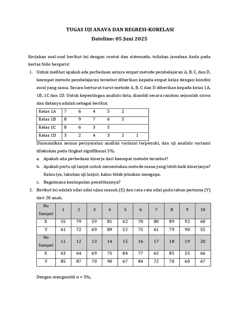 Uji ANAVA dan Regresi-Korelasi Siswa | PDF