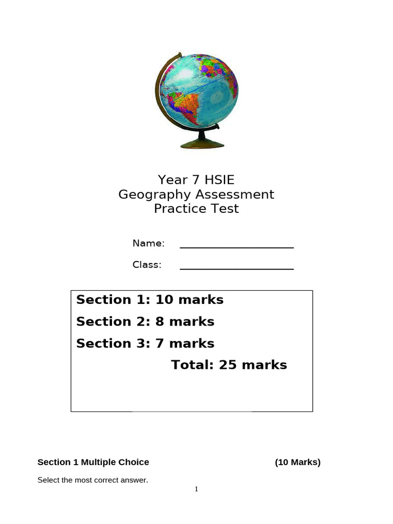 Year 7 Geography Assessment Practice Test | PDF | Natural Environment ...