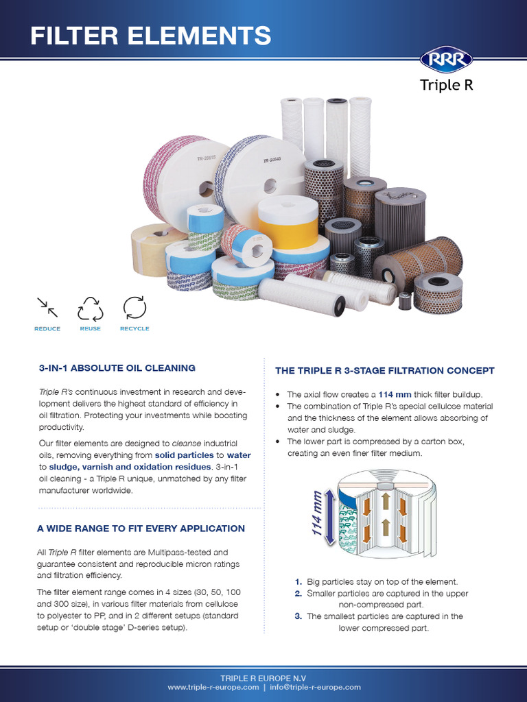 Triple R Oil Filter Elements Overview | PDF | Filtration | Soft Matter