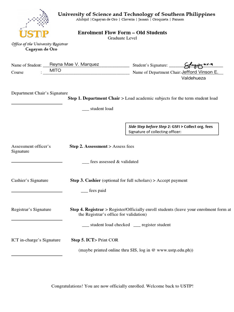 USTP Graduate Enrollment Flow Form | PDF