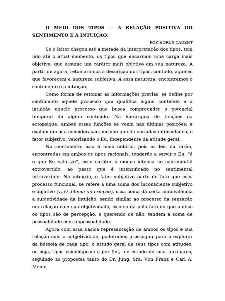 Sentimento e Intuição na Psicologia Jungiana | PDF | Pensamento ...