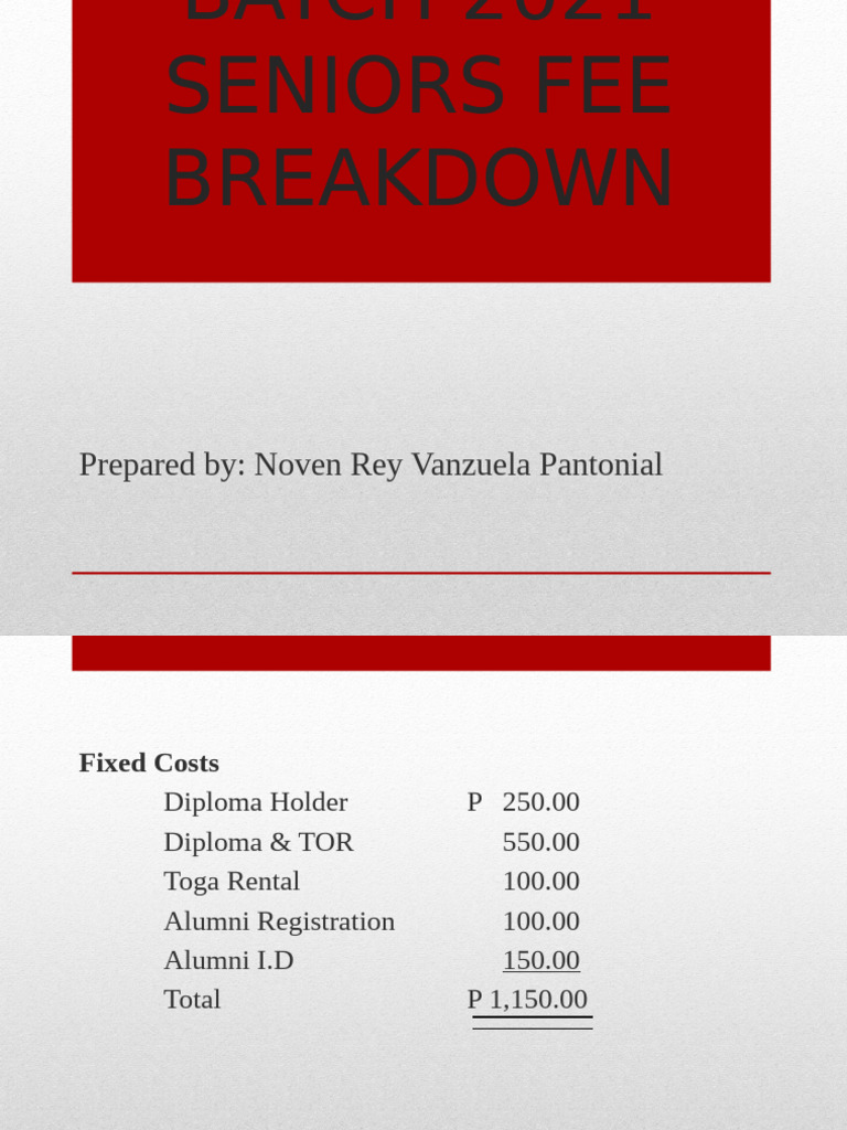 Batch 2021 Seniors Fee Breakdown Presentation | PDF