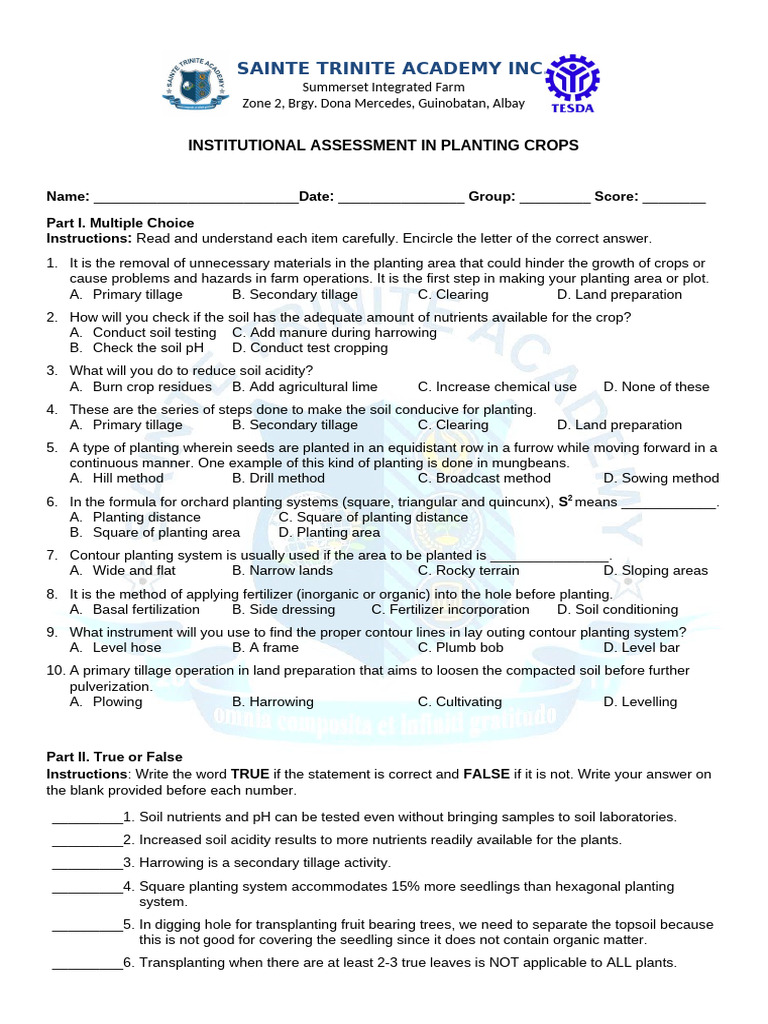 Institutional Assessment: Crop Planting Techniques | PDF | Tillage | Sowing