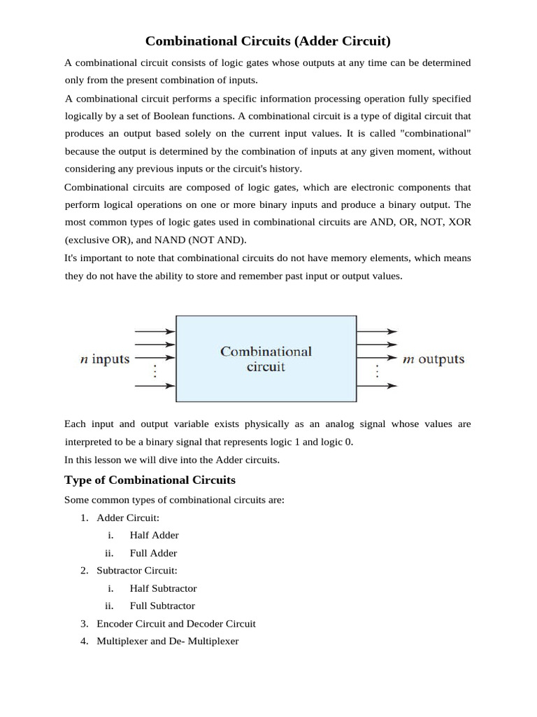 Adder Circuits in Combinational Logic | PDF | Electronic Circuits ...