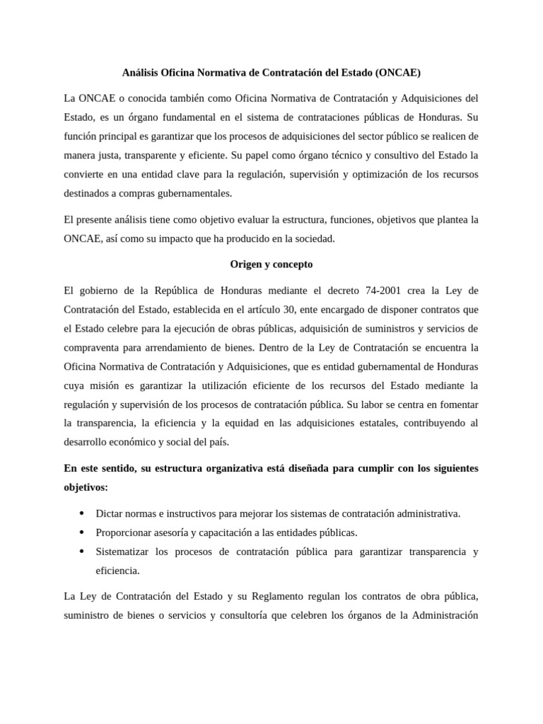 Análisis de la ONCAE en Honduras | PDF | Administración Pública ...