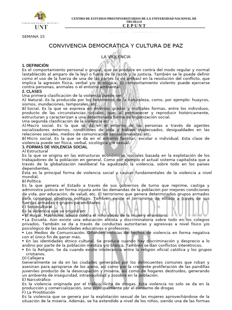 Semana 07 - Convivencia Democrática y Cultura de Paz | PDF | Mediación ...