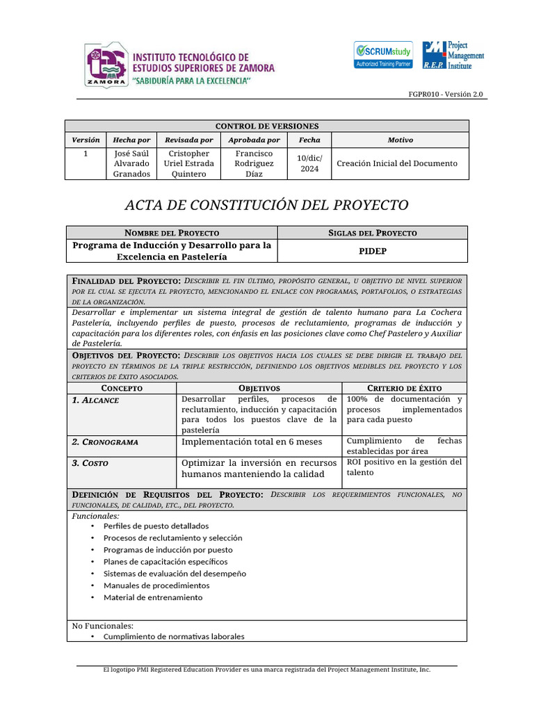 1 - FGPR - Inicio - 01 - Acta de Constitución Del Proyecto | PDF ...