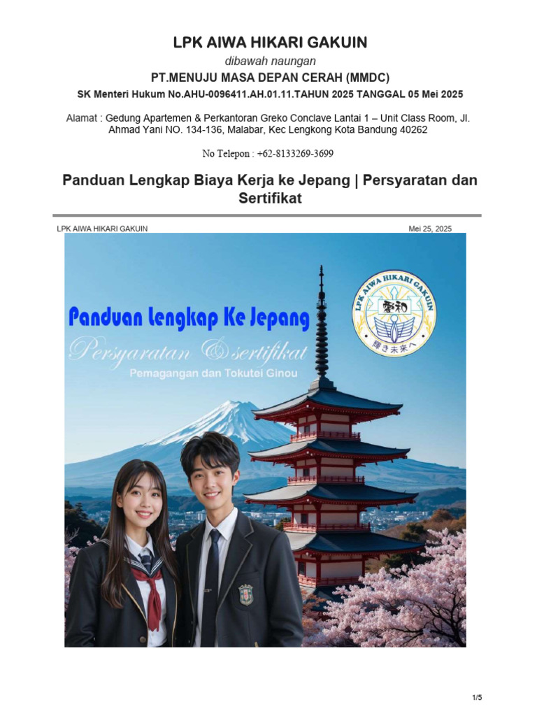 Panduan Biaya dan Persyaratan Kerja di Jepang | PDF