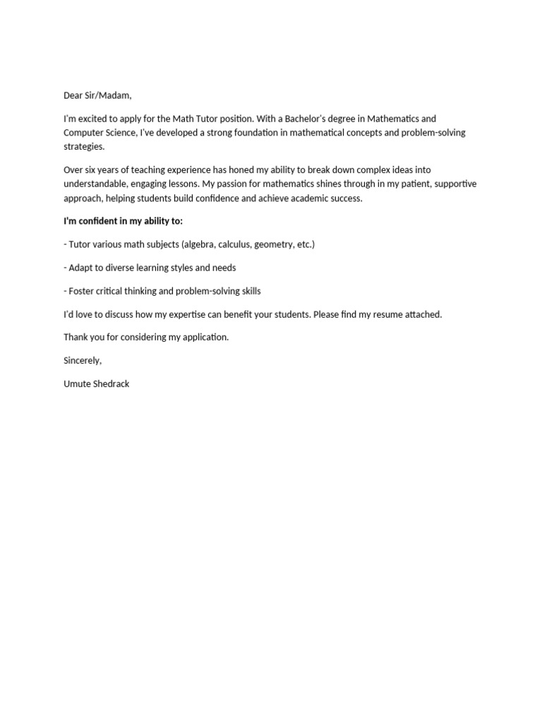Cover Letter For Math Tutor | PDF