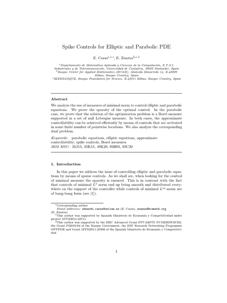 Spike Control in Elliptic and Parabolic PDE | PDF | Measure ...