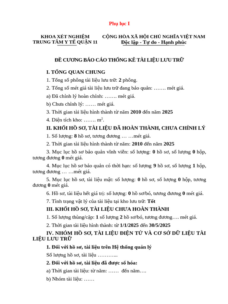 Phu Luc I de Cuong Bao Cao Thong Ke TL | PDF