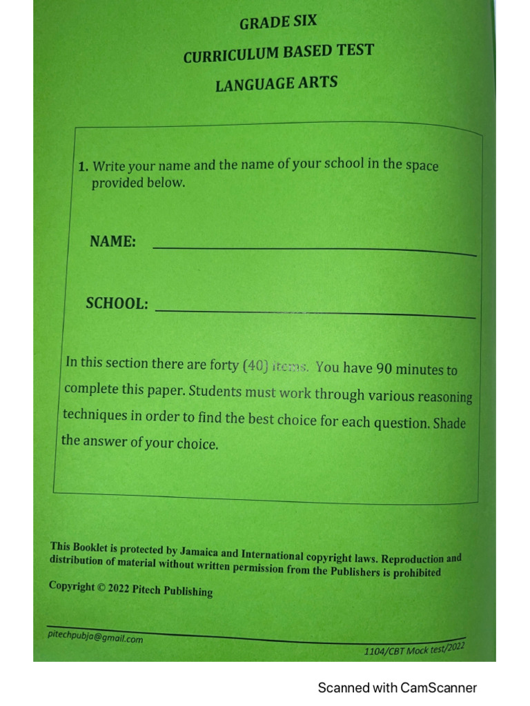 Pep Mock Test Grade 6 Language Arts CBT | PDF