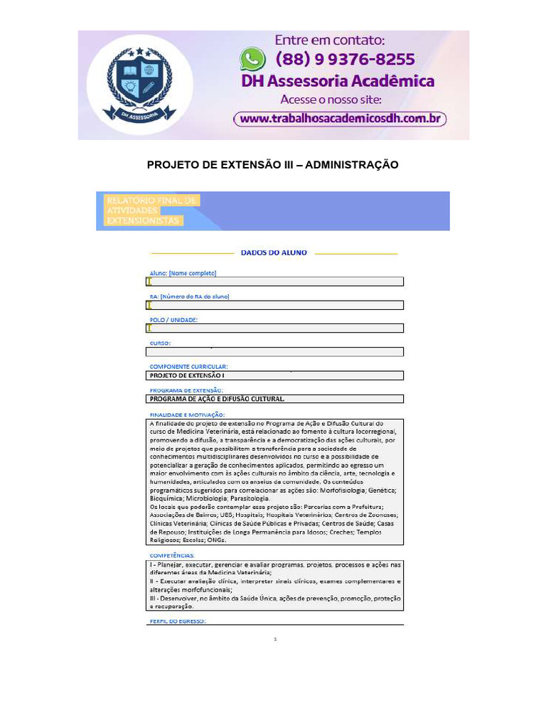 Projeto de Extensão III - Administração | PDF