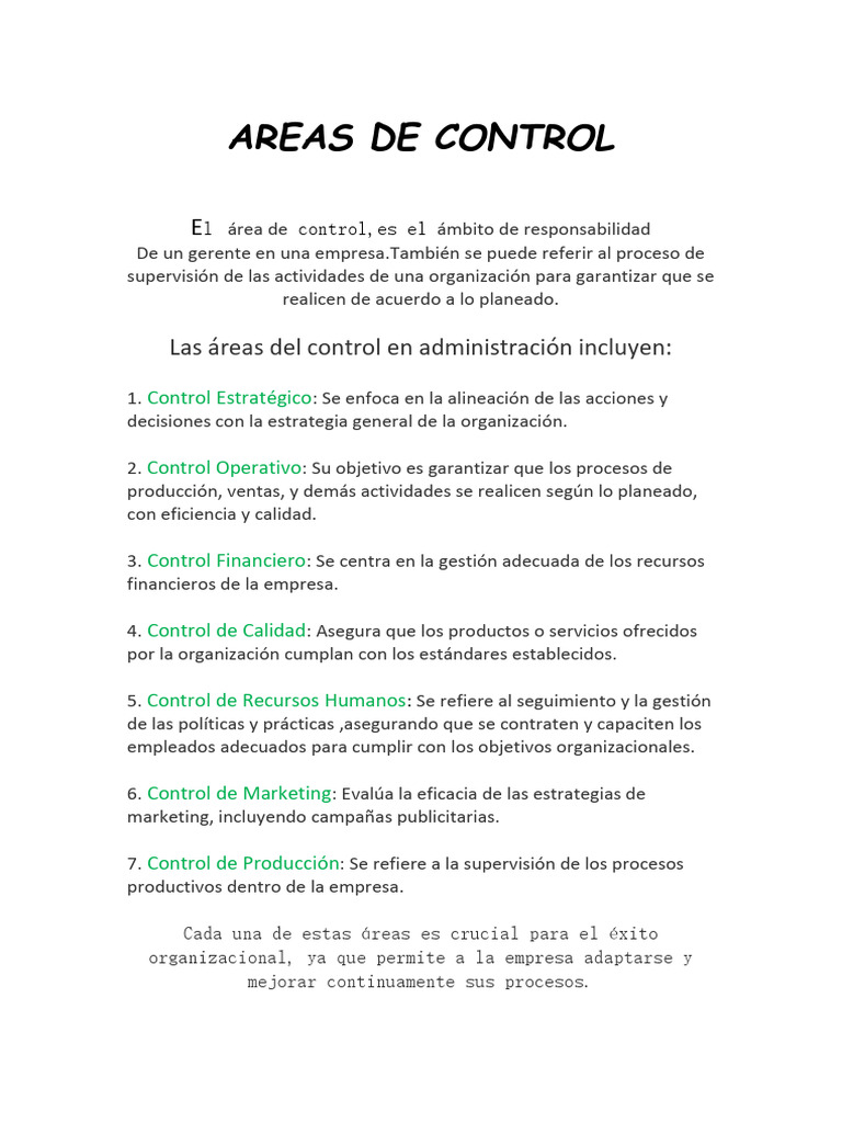 Áreas de Control en la Gestión Empresarial | PDF