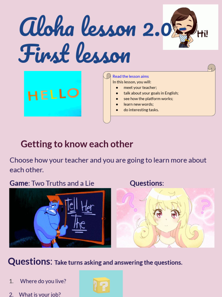 Aloha Lesson 2.0 - First Lesson.3 | PDF | Question | Job Interview