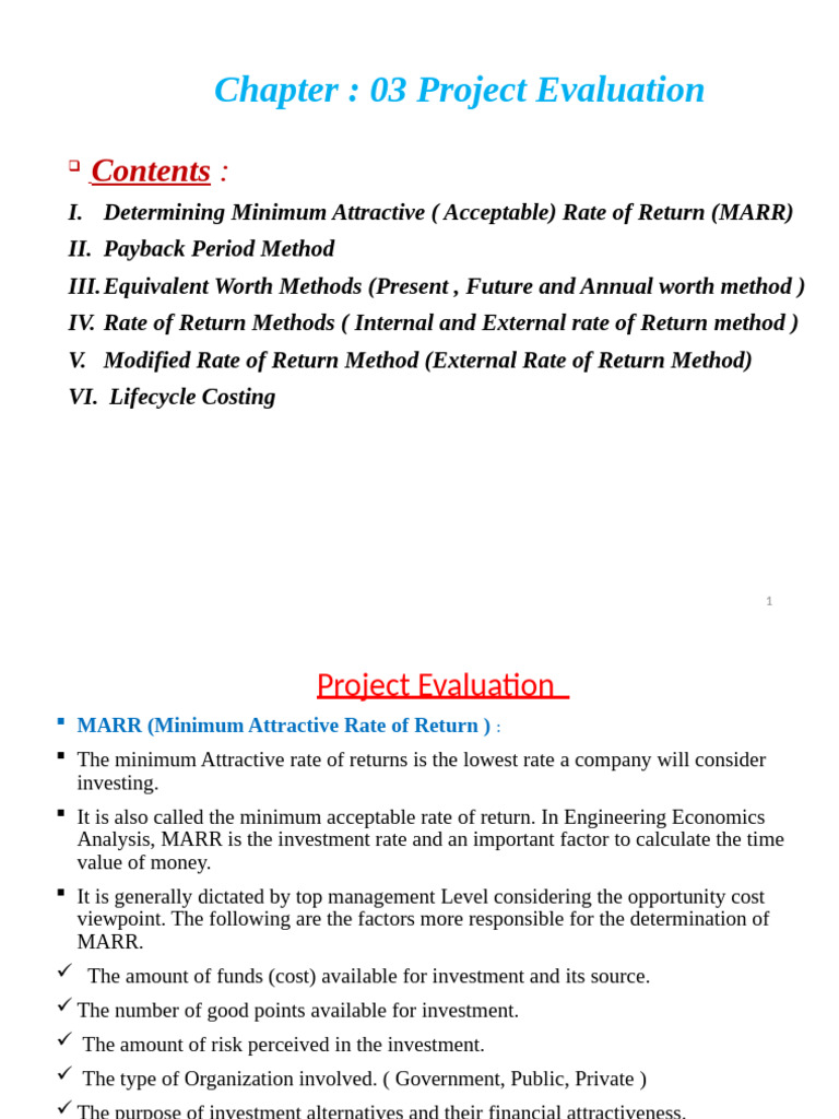 Project Evaluation Methods Overview | PDF | Internal Rate Of Return ...