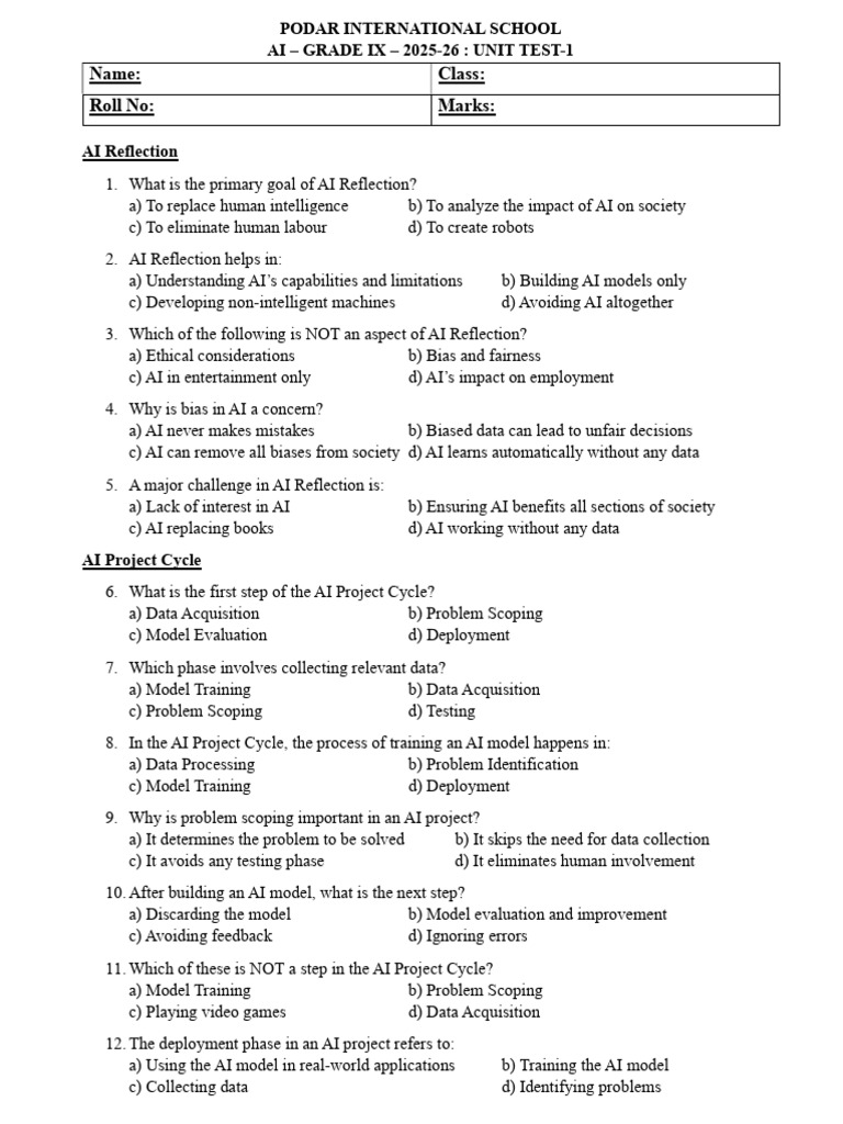 AI Reflection and Project Cycle Test | PDF | Artificial Intelligence ...