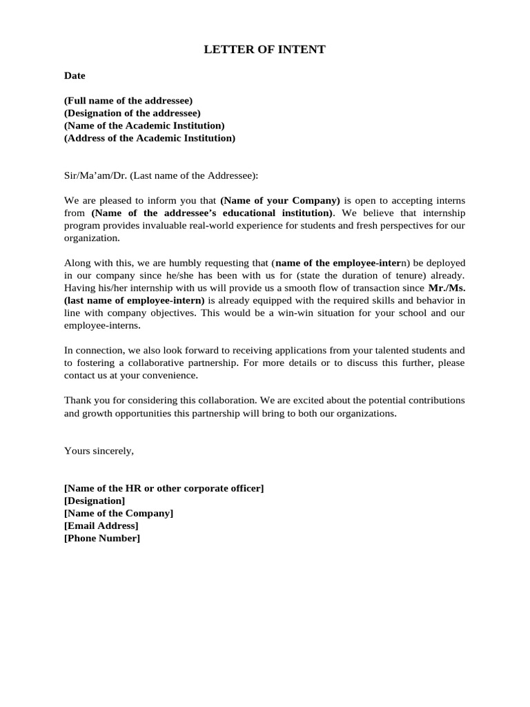 Internship Deployment Letter Template | PDF