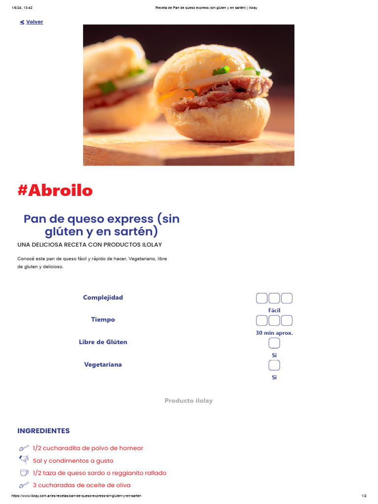 Receta de Pan de Queso Express Sin Glúten y en Sarten - Ilolay | PDF ...