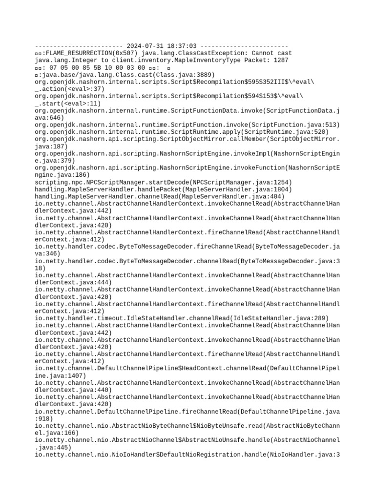 Java Errors in MapleStory Server Logs | PDF | Computer Programming