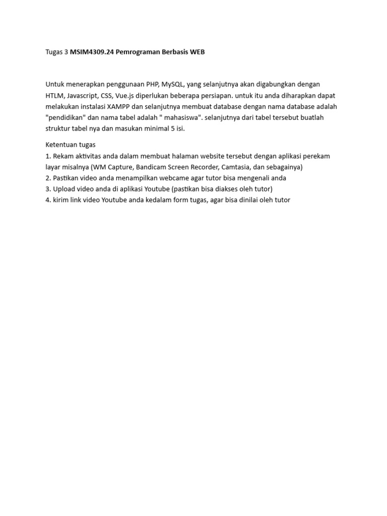 Tugas 3 Pemrograman Berbasis WEB MSIM4309 (Done) | PDF