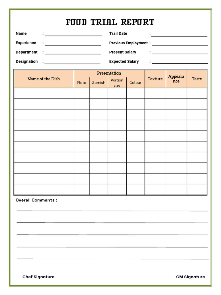 Food Trial Report Template | PDF