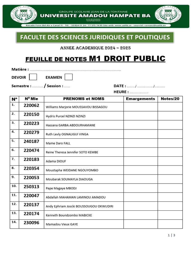 Feuille de notes M1 Droit Public 2024-2025 | PDF | Échecs | Ouverture ...