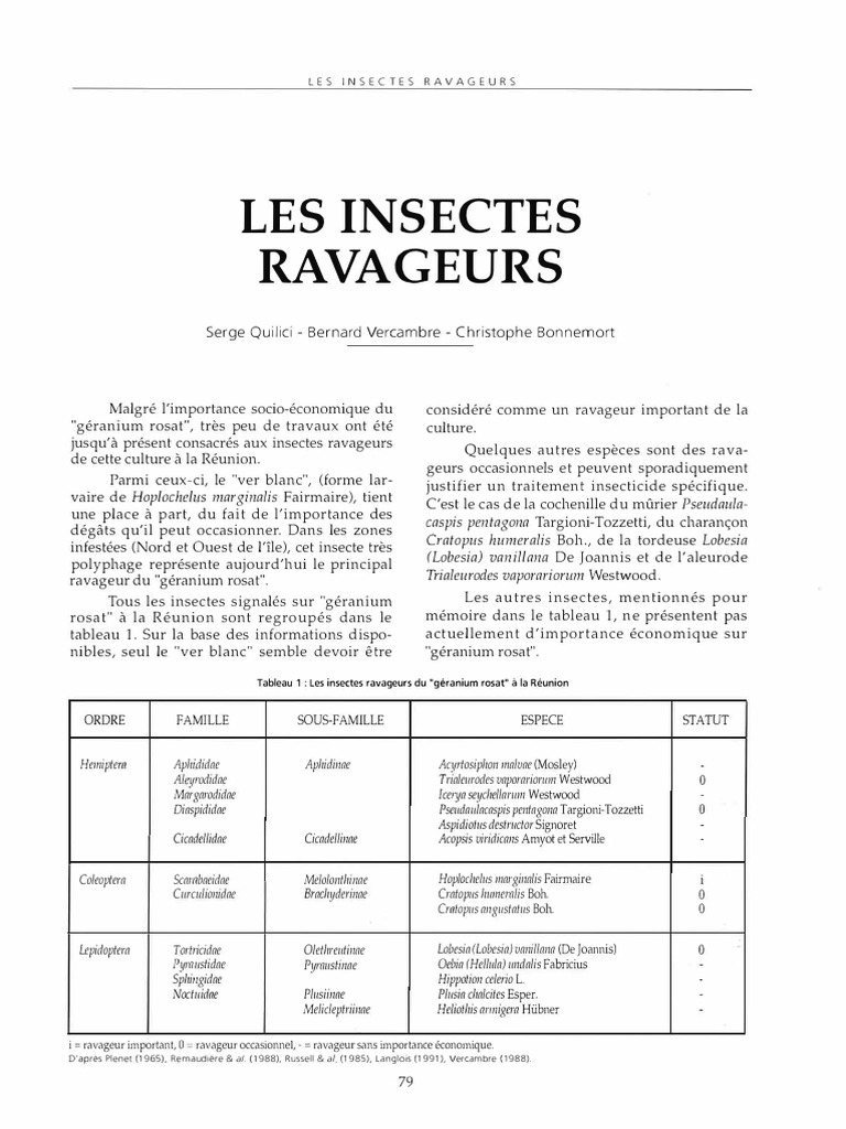 Insectes ravageurs du géranium rosat | PDF