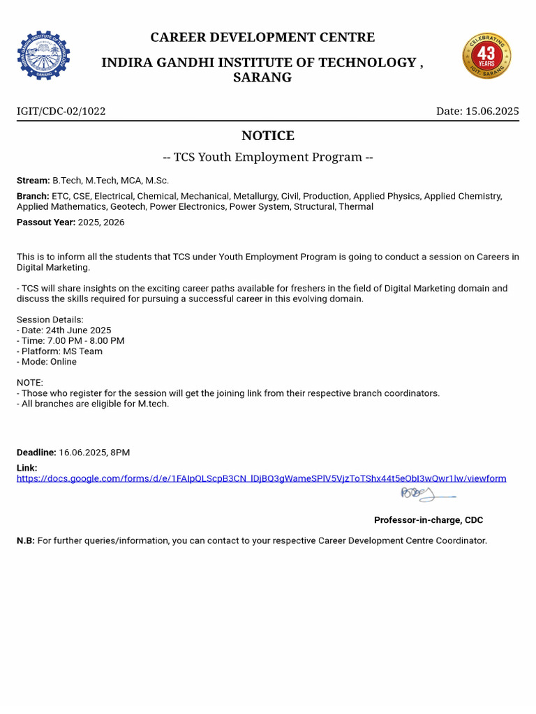 TCS Youth Employment Program (FY-2025, 2026) | PDF