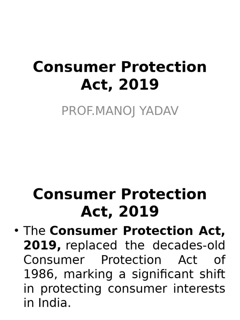Overview of Consumer Protection Act 2019 | PDF | Consumer Protection ...
