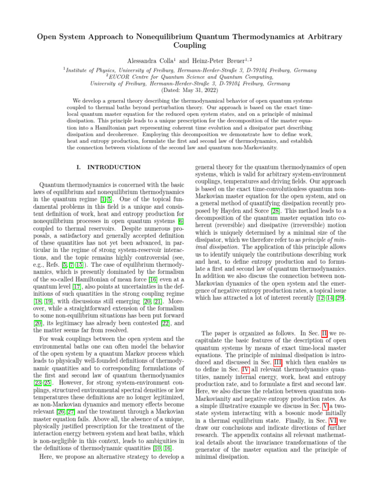 Quantum Thermodynamics in Open Systems | PDF | Non Equilibrium ...