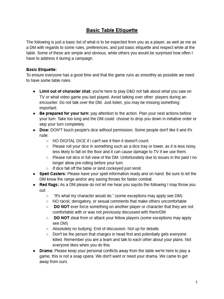 Table Etiquette for D&D Players | PDF