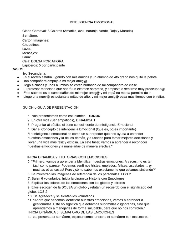 Taller de Inteligencia Emocional Escolar | PDF | Las emociones ...