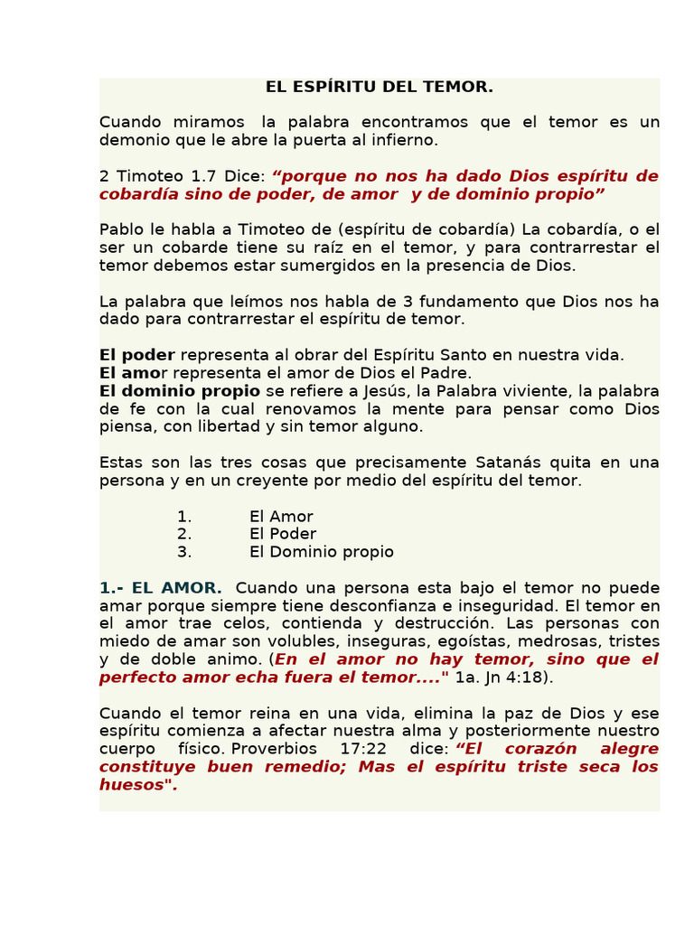 Superando el Espíritu de Temor | PDF | Temor | Joshua
