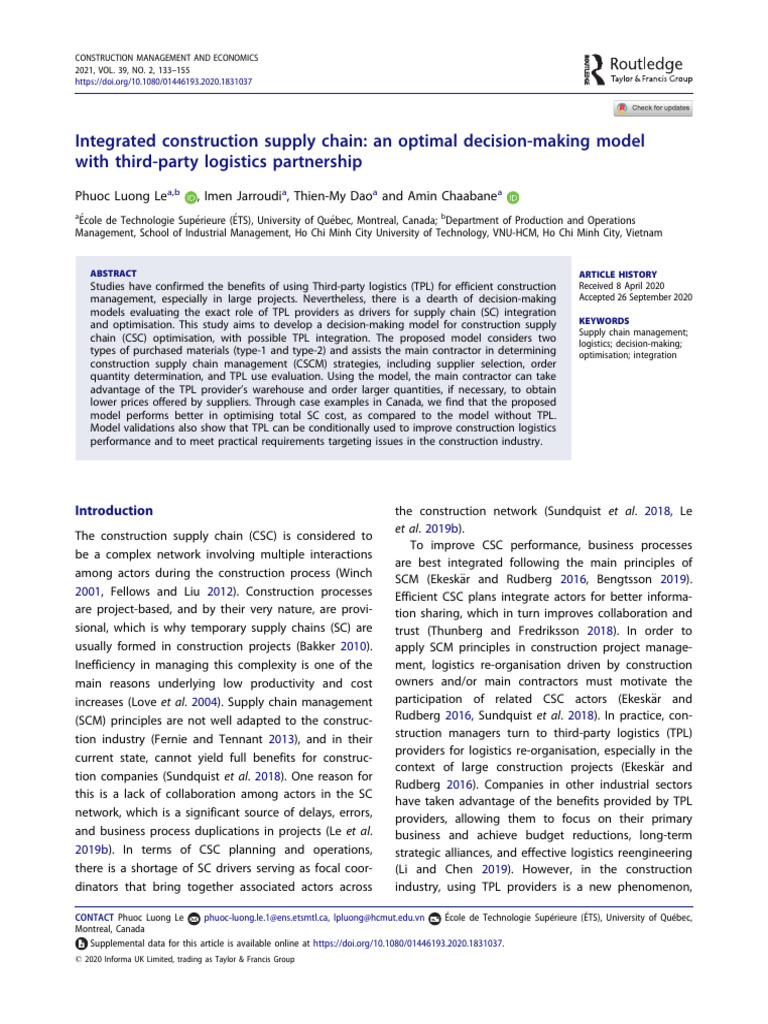 Construction Supply Chain Optimization Model | PDF | Logistics | Supply ...