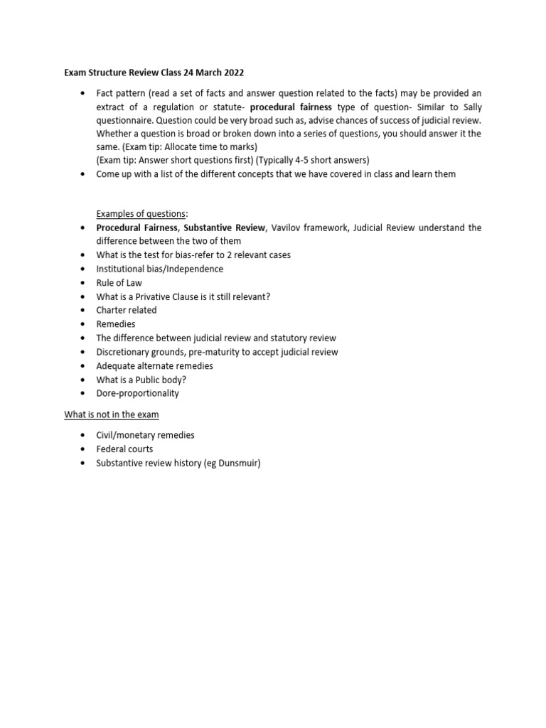 Exam Structure Review Class 24 March 2022 | PDF