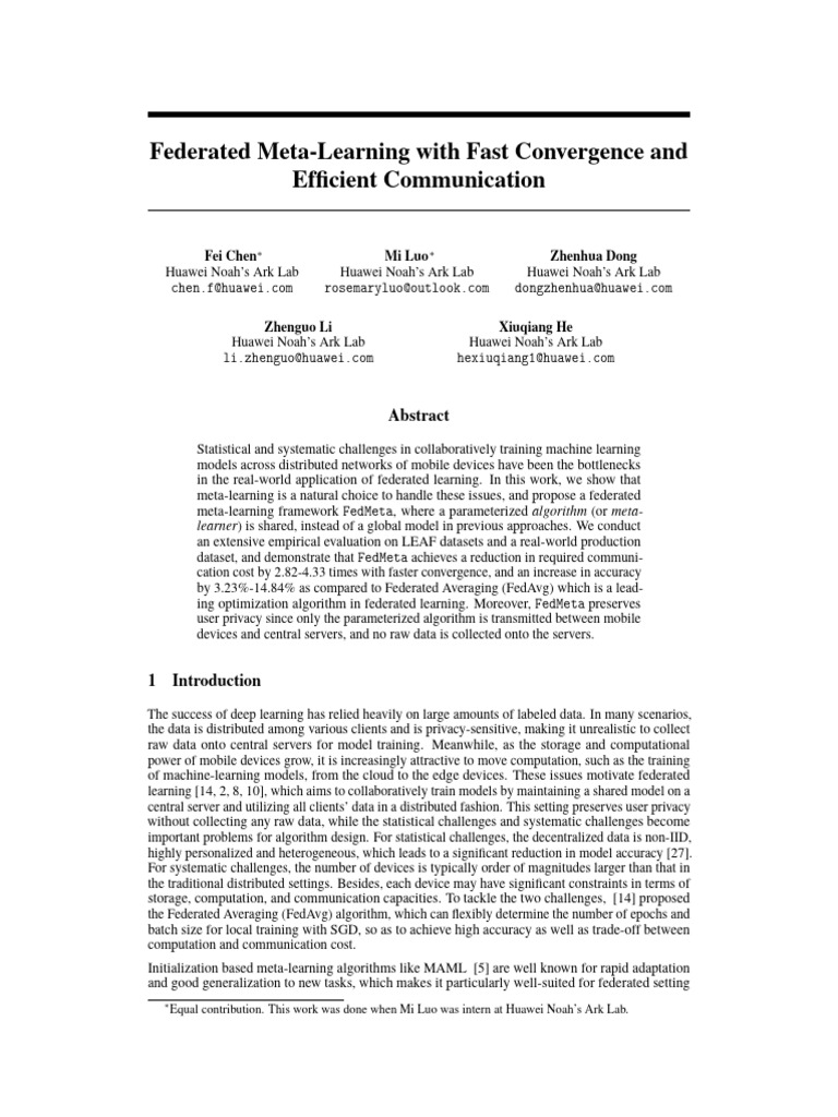 Federated Meta-Learning With Fast Convergence And | PDF | Cognitive ...