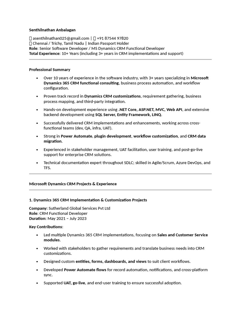 Dynamics 365 CRM Developer Profile | PDF | Customer Relationship ...
