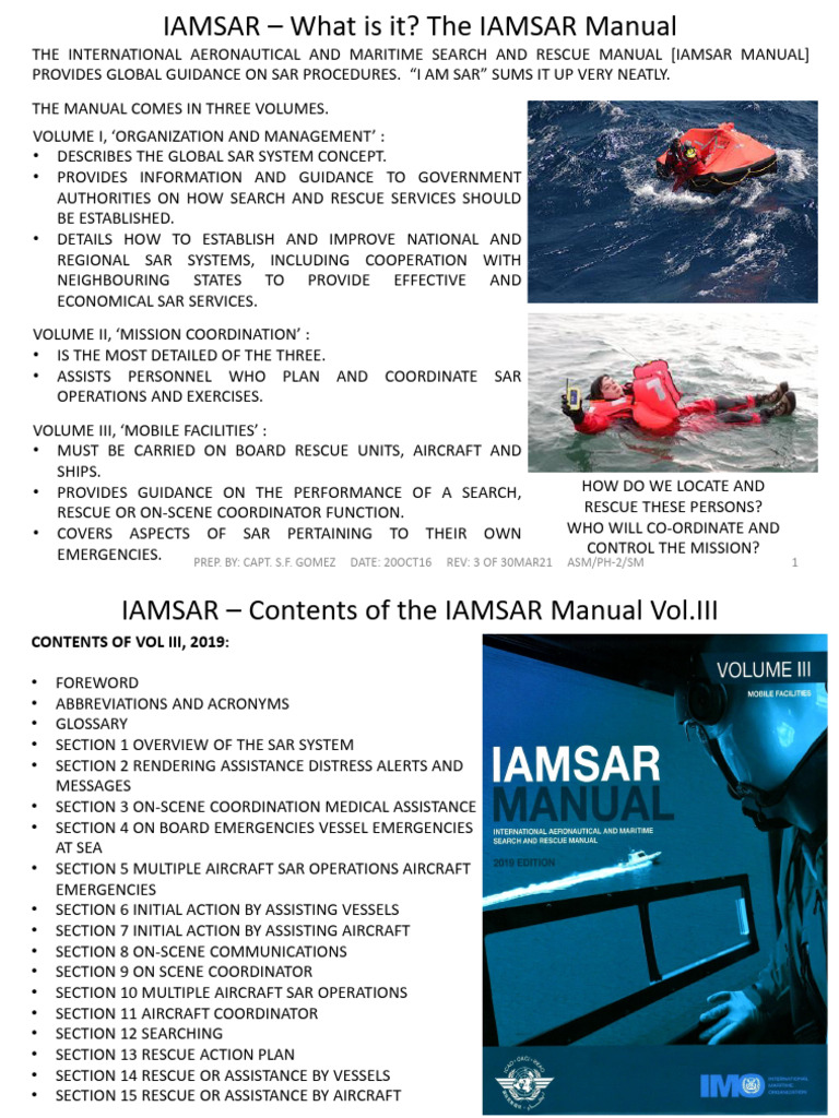 IAMSAR Manual Overview and Contents | PDF | Search And Rescue | Rescue