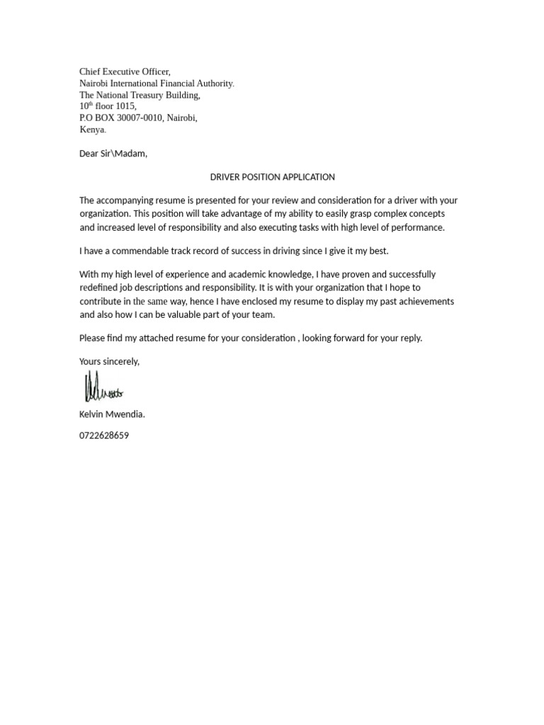 Driver Position Application Letter | PDF