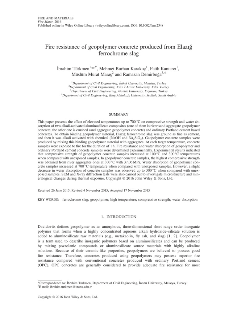 Fire Resistance of Geopolymer Concrete | PDF | Concrete | Cement