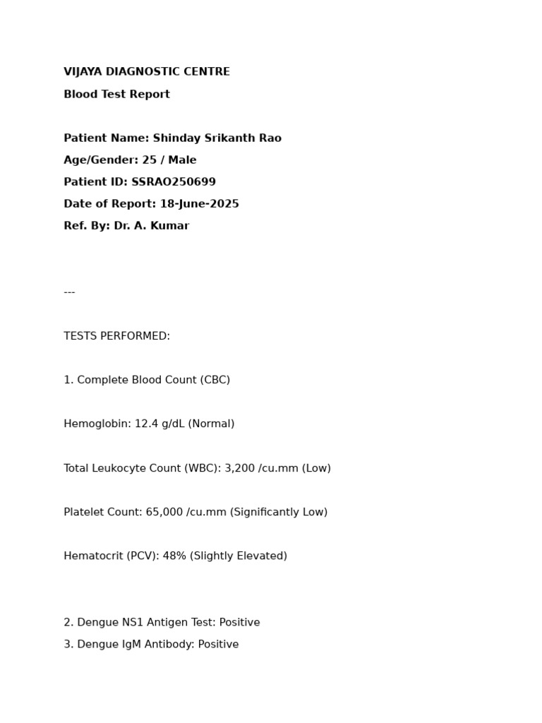 Vijaya Diagnostic Centre Blood Test Report | PDF
