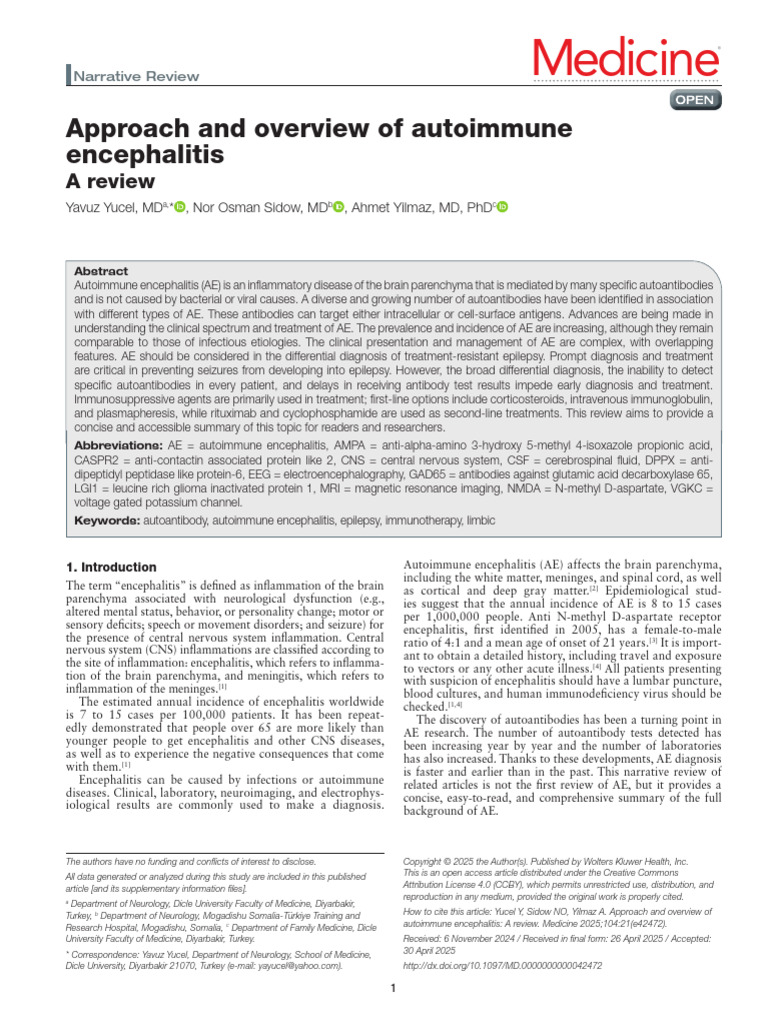 Overview of Autoimmune Encephalitis | PDF | Autoimmune Disease ...