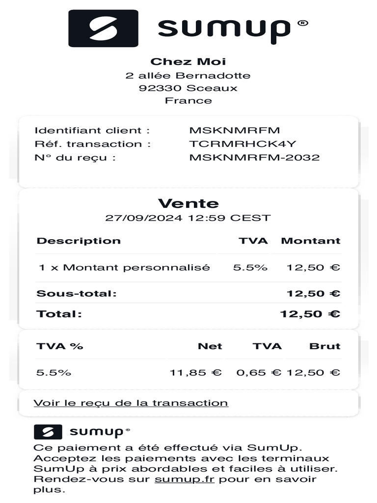 Paiement SumUp : Détails de la transaction | PDF