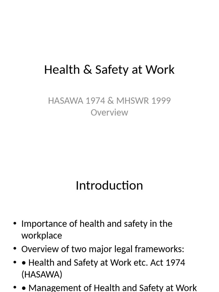 HASAWA 1974 & MHSWR 1999 Overview | PDF