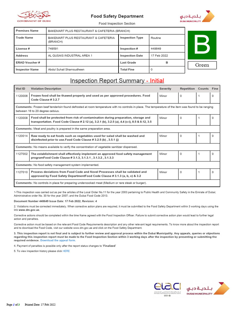 Inspection 448649 Version1.0 | PDF | Food Safety | Food Industry