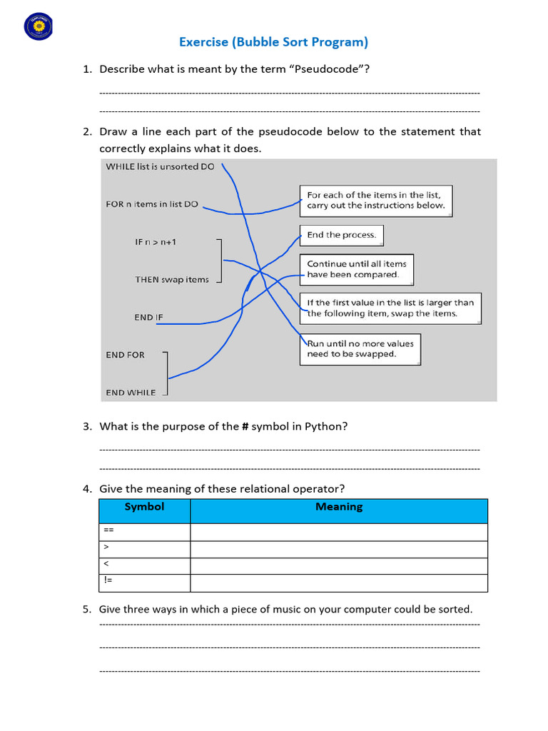 Exercise Bubble Sort Algorithm Lillia | PDF