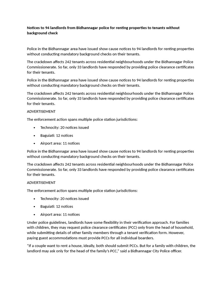 Technocity Landlords Face Police Notices | PDF
