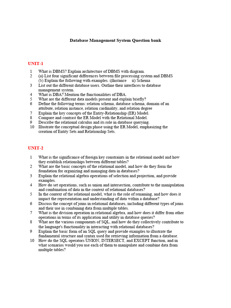 DBMS Question Bank Overview | PDF | Relational Model | Databases