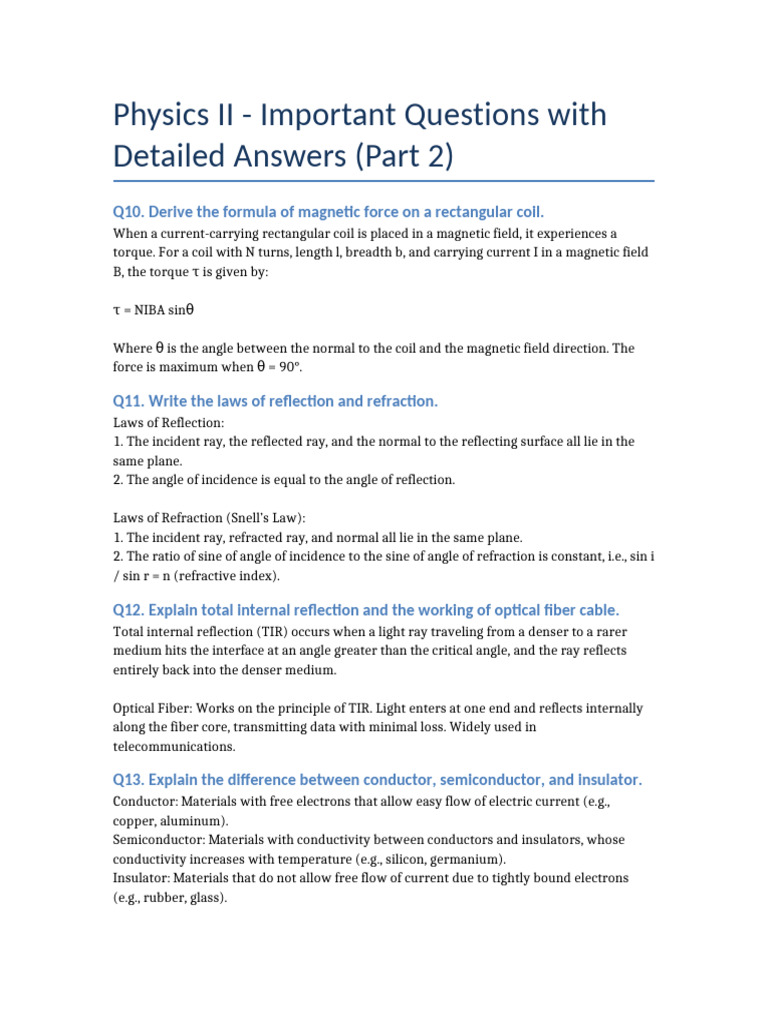 Physics II: Key Questions & Answers | PDF | Diode | Rectifier